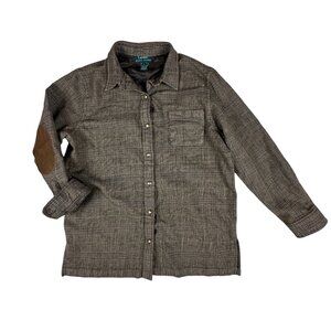 Lauren Ralph Lauren Womens Large Wool Blend Plaid Shirt Jacket W/ Suede Elbow Pa